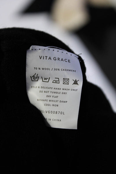 Vita Grace Womens Wool Blend Round Neck Pullover Sweater Top Black Size M
