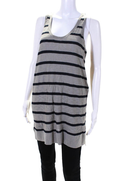 Vince Womens Cotton Knit Striped Scoop Neck Pullover Tank Top Gray Size L