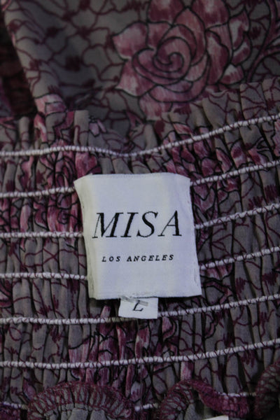 Misa Womens Off Shoulder Long Sleeve Floral Ruffle Blouson Dress Pink Size L