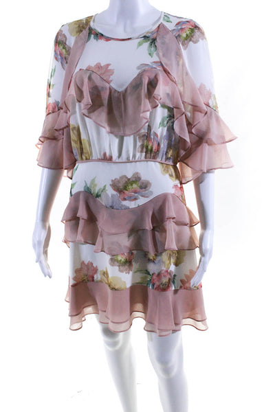 La Maison Talulah Womens Floral Ruffle Tiered Dress White Pink Size M