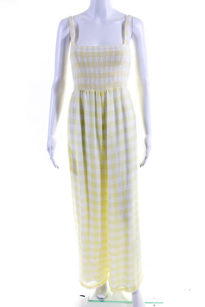 Capulet Womens Gingham Print Smocked Wide Leg Jumpsuit Yellow Size