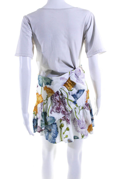 Hayley Menzies Womens Silk Cotton Floral 2 Piece Blouse Skirt Set White Size S M