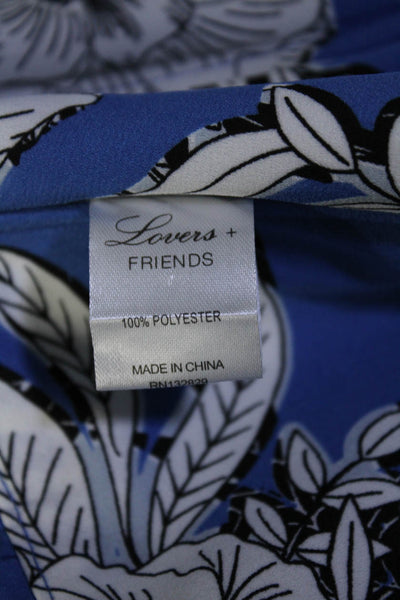 Lovers + Friends Womens Floral Print Lace Trim Off Shoulder Blouse Blue Size S