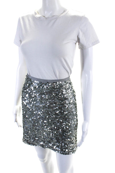 J Crew Womens Sequined A Line Zippered Back Short Skirt Silver Tone Size 00