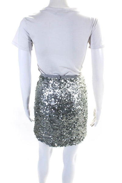 J Crew Womens Sequined A Line Zippered Back Short Skirt Silver Tone Size 00