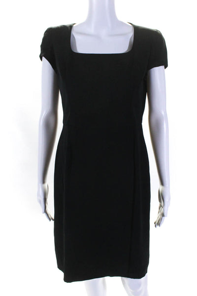 Giorgio Armani Womens Black Silk Square Neck Short Sleeve Shift Dress Size 42