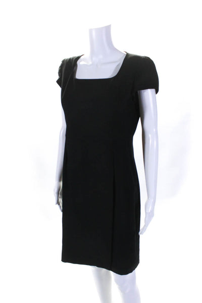 Giorgio Armani Womens Black Silk Square Neck Short Sleeve Shift Dress Size 42