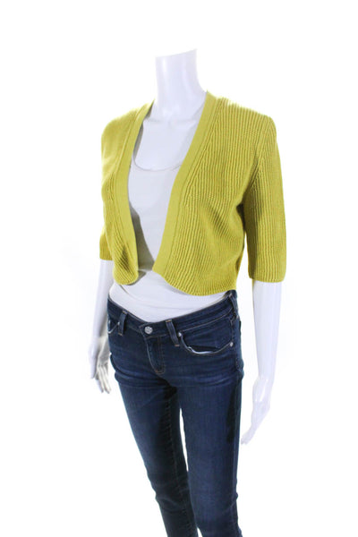 Akris Punto Womens Yellow Open Front Short Sleeve Cardigan Sweater Top Size 8