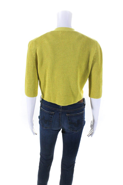 Akris Punto Womens Yellow Open Front Short Sleeve Cardigan Sweater Top Size 8