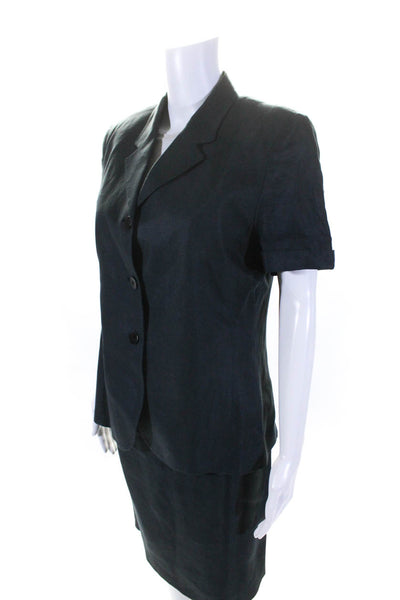 Marina Bravin Womens Navy Linen One Button Short Sleeve Blazer Skirt Set Size 42