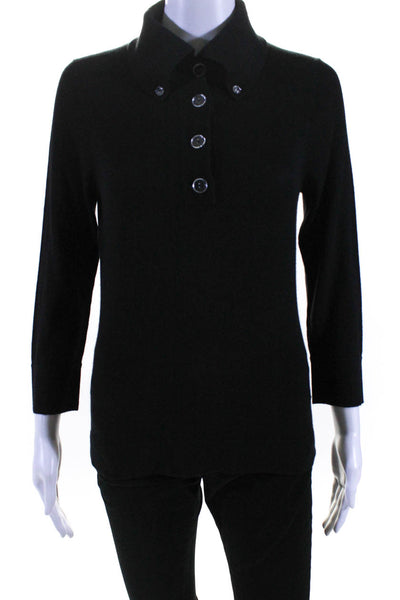 Tuleh Womens Half Sleeve Collared Henley Polo Sweater Black Size 2