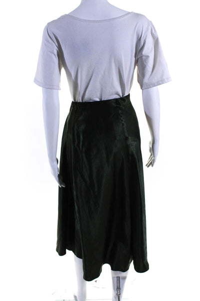 Max Mara Womens Satin A Line Midi Flare Skirt Dark Green Size 2