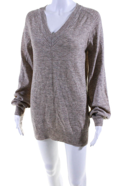 Apiece Apart Womens Long Sleeve V Neck Mini Sweater Shift Dress Beige Size XS