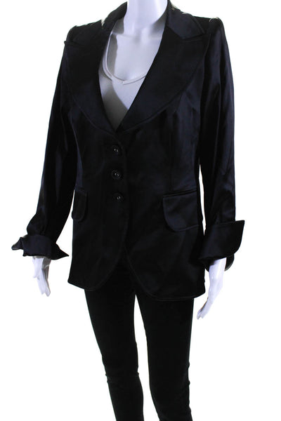 Escada Womens Wide Lapel Button Down Suit Jacket Jet Black Size EUR 42