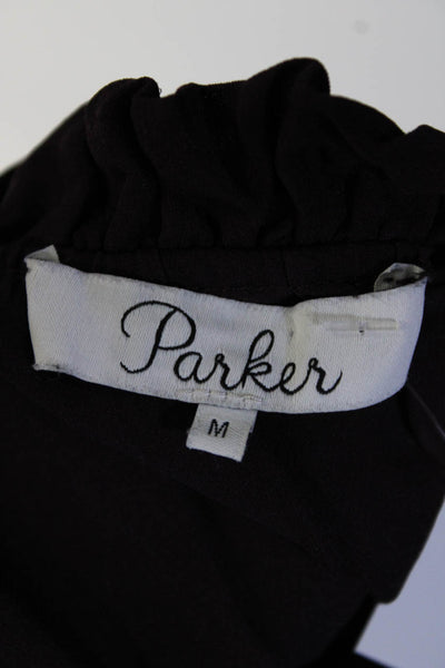 Parker Womens Maroon Silk Ruffle V-Neck Ruffle Long Sleeve Blouse Top Size M