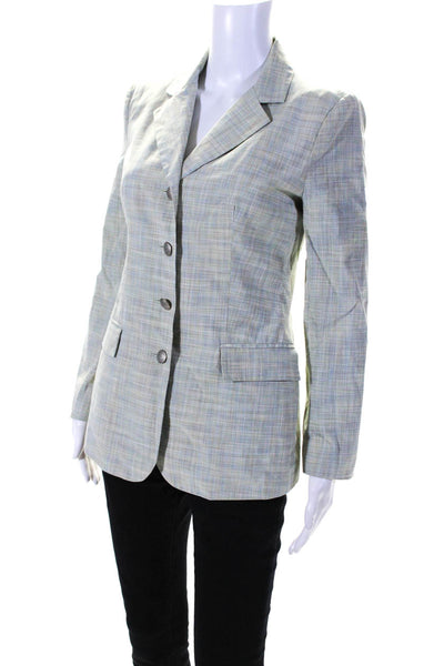 David Meister Womens Green Plaid Four Cotton Long Sleeve Blazer Size 4