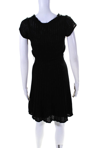 BCBGMAXAZRIA Womens Black Open Knit V-Neck Short Sleeve Shift Dress Size S