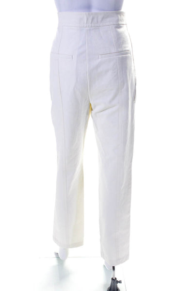 10 Crosby Derek Lam Womens Cotton High-Rise Straight Leg Pants Cream Size 8