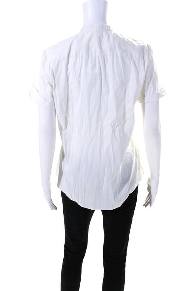 BCBGMAXAZRIA Womens Cotton Blend V-Neck Short Sleeve Blouse Top White Size M