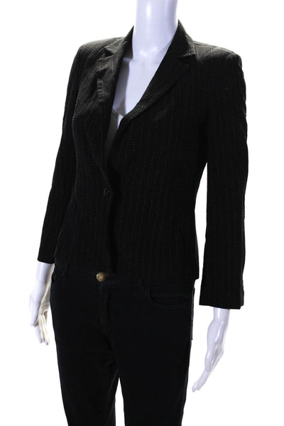 Lida Baday Womens Black Wool Striped One Button Long Sleeve Blazer Size 4