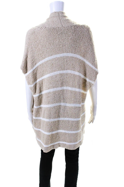 Leo & Sage Womens Beige Striped Open Front Sleeveless Cardigan Sweater Top SizeM