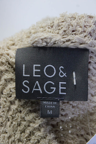 Leo & Sage Womens Beige Striped Open Front Sleeveless Cardigan Sweater Top SizeM