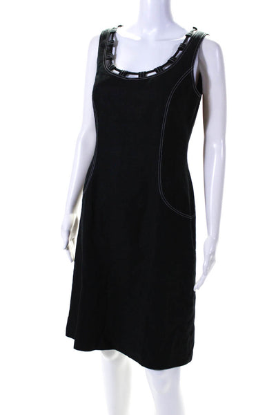 David Meister Womens Black Linen Scoop Neck Sleeveless Shift Dress Size 6