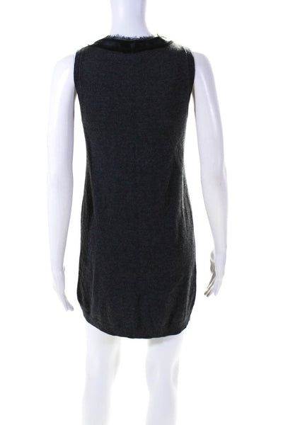 Nanette Lepore Womens Gray Wool V-Neck Embellished Sleeveless Shift Dress SizeXS