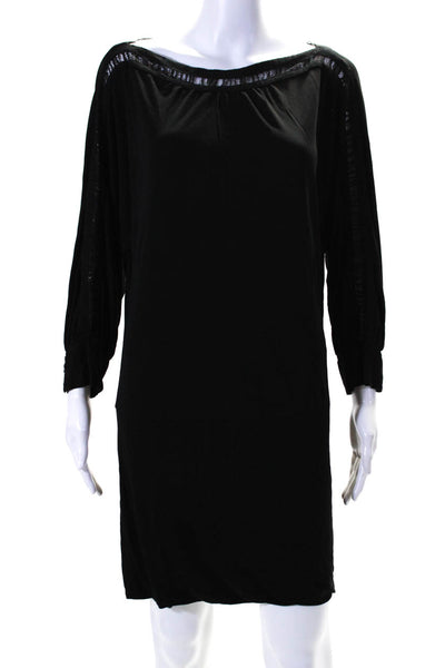 Iisli Womens Black Scoop Neck Lace Trim Long Sleeve Shift Dress Size S