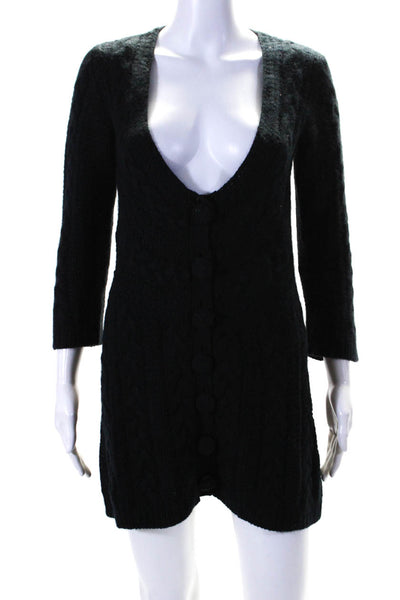 Lauren Moffatt Womens Black Wool Cable Knit Scoop Neck Sweater Dress Size S