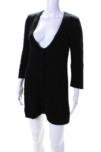 Lauren Moffatt Womens Black Wool Cable Knit Scoop Neck Sweater Dress Size S