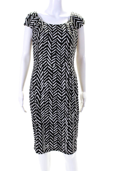 David Meister Womens Striped Short Sleeves Sheath Dress Black White 8