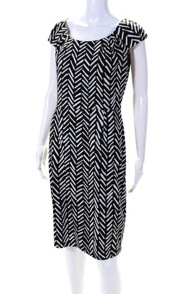 David Meister Womens Striped Short Sleeves Sheath Dress Black White 8