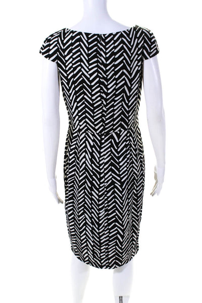 David Meister Womens Striped Short Sleeves Sheath Dress Black White 8