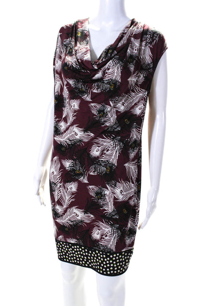 Ali Ro Womens Peacock Print Sleeveless Dress Burgundy Red Black Size 4