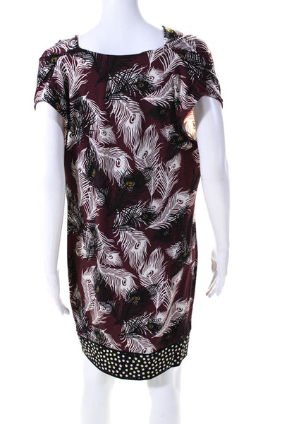 Ali Ro Womens Peacock Print Sleeveless Dress Burgundy Red Black Size 4