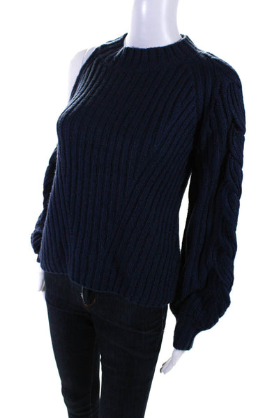 525 Womens Ribbed Knit Mock Neck Long Sleeve Sweater Top Navy Blue Size XS