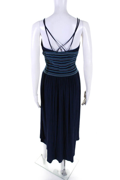 Ramy Brook Womens Crepe Smocked Waist Sleeveless A-Line Maxi Dress Navy Size S