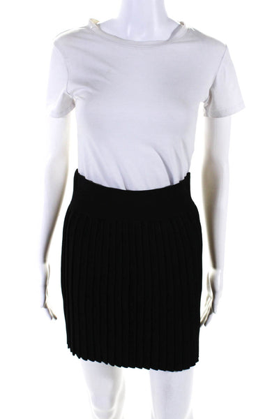 Minnie Rose Womens Ribbed Knit Elastic Waist Short Pencil Skirt Black Size S