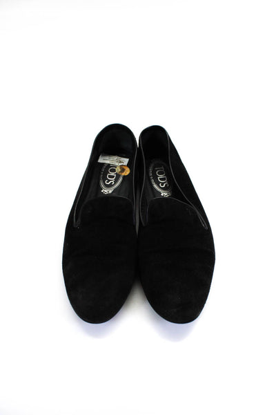 Tods Women's Round Toe Slip-On Suede Flat Loafer Shoe Black Size 9