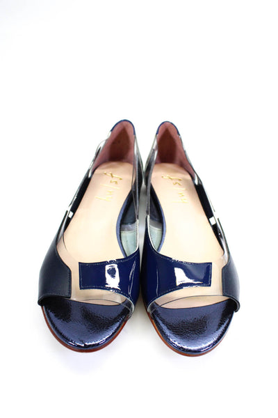 FS/NY Women's Open Toe Slip-On Clear Trim Ballet Flat Shoe Navy Blue Size 9