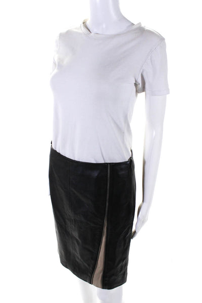 Claudie Pierlot Womens Black Leather Zip Detail Mini Pencil Skirt Size 38