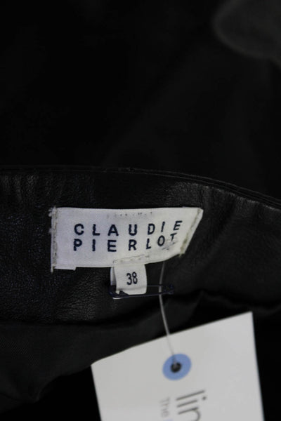 Claudie Pierlot Womens Black Leather Zip Detail Mini Pencil Skirt Size 38