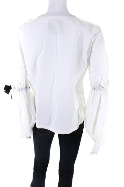 Rebel Collection Womens White Crew Tie Neck Long Sleeve Blouse Top Size M