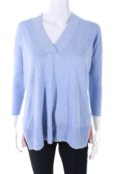 Lilla P Womens Blue Cotton V-Neck 3/4 Sleeve Pullover Sweater Top Size XS