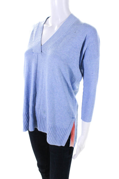 Lilla P Womens Blue Cotton V-Neck 3/4 Sleeve Pullover Sweater Top Size XS