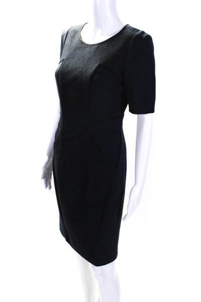 Club Monaco Womens Short Sleeves Midi Sheath Dress Navy Blue Black Size 4