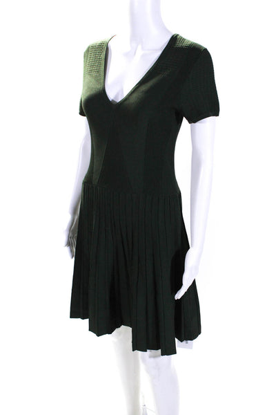 Parker Womens V Neck Short Sleeves A Line Sweater Dress Green Size Medium