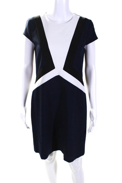 Vince Camuto Womens Cap Sleeves Knee Length Sheath Dress Navy Blue White Size 6