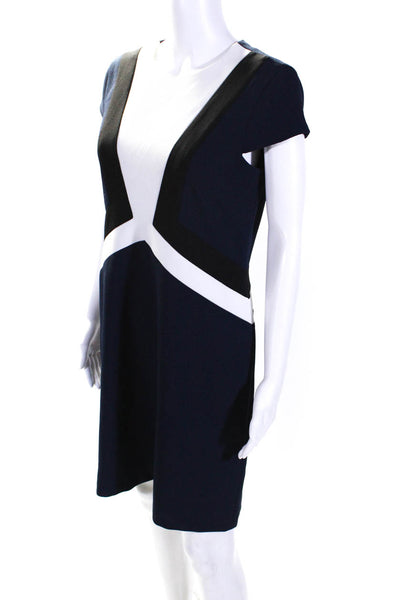 Vince Camuto Womens Cap Sleeves Knee Length Sheath Dress Navy Blue White Size 6